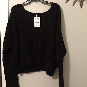 FREE PEOPLE Black Fuzzy Cropped Sweater Top